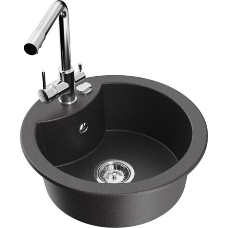 Mexen Diego 1-Becken-Granit-Spüle mit Mischbatterie Duero, Schwarz gesprenkelt - 6512-76-671600-00 (1/5)