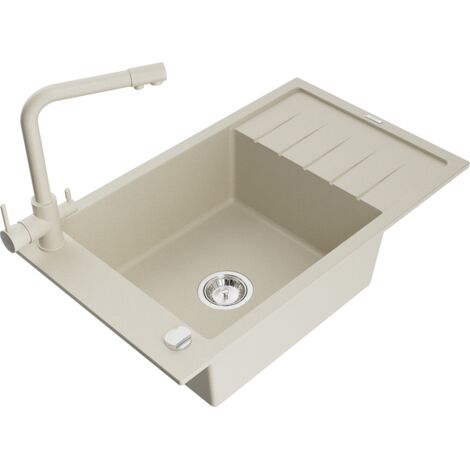 Mexen Elias 1 Becken-Granitspüle mit Abtropffläche und Mischbatterie Duero, Beige - 6511-69-671600-69 (1/5)