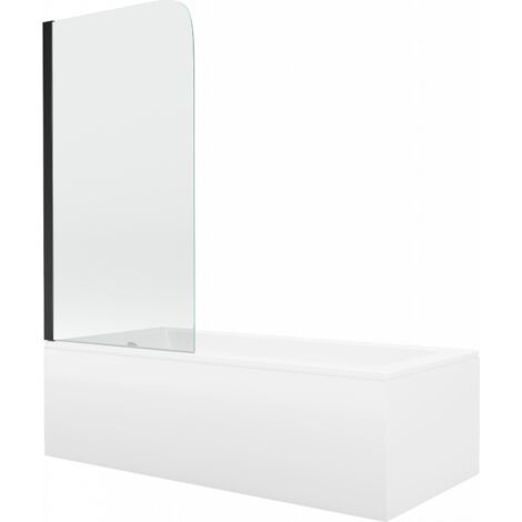 Mexen Cubik rechteckige Wanne 150 x 70 cm mit Verkleidung und 1-flügeliger Duschwand 70 cm, transparent, schwarz - 550315070X90