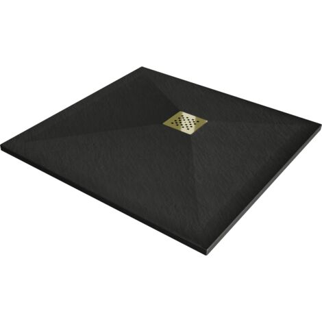 Mexen Stone+ Duschwanne aus Verbundmaterial quadratisch 90 x 90 cm, schwarz, goldene Abdeckung - 44709090-G (1/5)