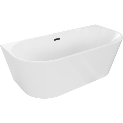 Mexen Oval Badewanne freistehend an der Wand 140 x 75 cm, weiß, schwarzer Überlauf - 52671407500-70