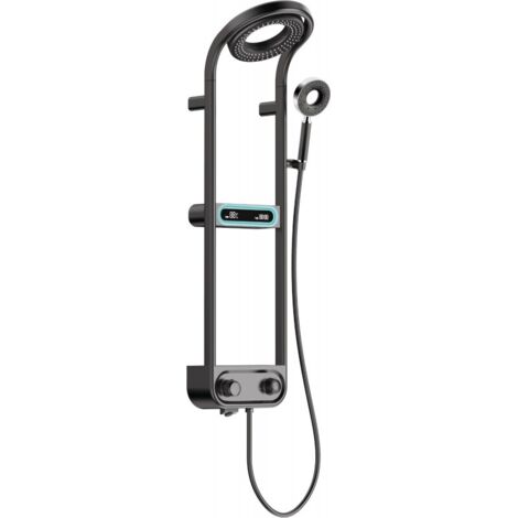 Mexen Peak Aufputz-Duschset mit Regenduschkopf und Armatur, LED-Anzeige, schwarz - 78106-70