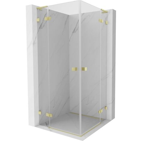 Mexen Lunar L Duo Duschkabine, schwenkbar, 85 x 85 cm, transparent, gebürstetes Gold - 834L-085L-085P-55-00 (1/5)
