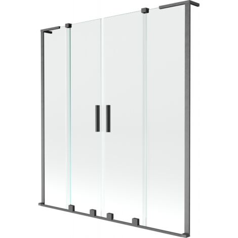 Mexen Velar L Duo Badewannenfaltwand 2-flügelig verschiebbar 150 x 150 cm, transparent, gebürstet gun gray - 896-150-003-02-66 (1/2)