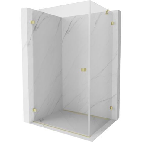 Mexen Lunar-B Duschkabine schwenkbar links 100 x 80 cm, transparent, gebürstetes Gold - 832-100-080-55-00-L (1/5)