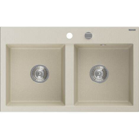 Mexen Hektor Granitspüle 2-Becken 800 x 480 mm, beige, Chrom-Siphon - 6521802000-69