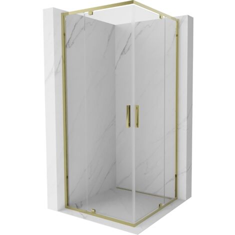 Mexen Exo quadratische Duschkabine schwenkbar 80 x 80 cm, transparent, gold - 8110-080-080-50-00 (1/5)