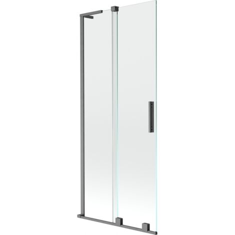 Mexen Velar L Badewannenfaltwand 2-teilig verschiebbar 85 x 150 cm, transparent, gebürstetes Gewehrgrau - 896-085-003-01-66 (1/2)