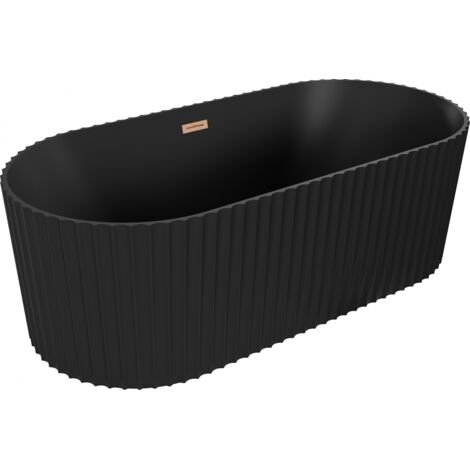 Mexen Paola freistehende geriffelte Badewanne 170 x 80 cm, schwarz matt, Überlauf gebürstetes Kupfer - 52721708071-65