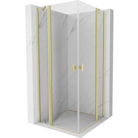 Mexen Mist Duo Duschkabine schwenkbar 85 x 85 cm, transparent, gebürstetes Gold - 8A4-085-085-55-00 (1/5)