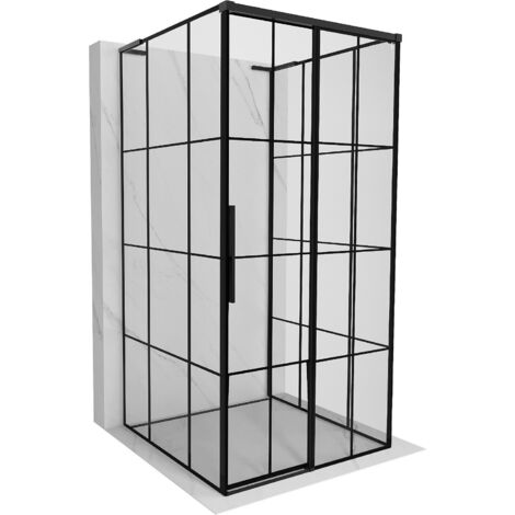 Mexen Rox-3S L 3-seitige, rechte, 100 x 100 cm große Duschkabine, schwarzes Gitter, schwarz - 8C2L-100-100-70-77-3S-P (1/3)