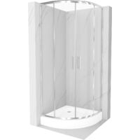 Mexen Rio halbrunde Duschkabine 70 x 70 cm, Transparent, Chrom + Duschwanne Rio, Weiß - 863-070-070-