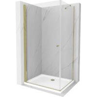 Mexen Pretoria kippbare Duschabtrennung 90 x 70 cm, Transparent, Gold + Duschwanne Flat - 852-090-070-50-00-4010