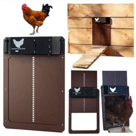 Porta automatica per pollaio marrone con sensore di luce - Porta per pollaio a induzione completamente impermeabile - Porta per pollaio