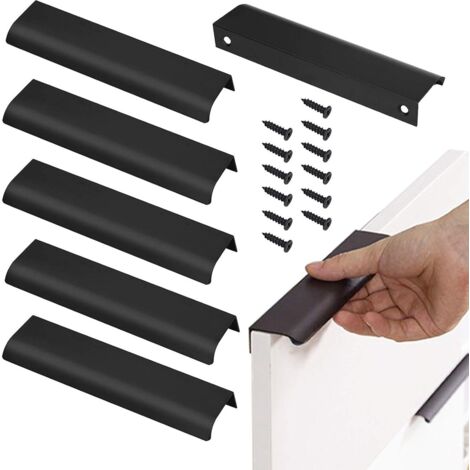 Set 6 Maniglie Per Mobili Cucina, Distanza Fori 160 Mm, Colore Nero, In Lega Di Alluminio - Per Ante E Cassetti, Design Moderno, Facile Installazione