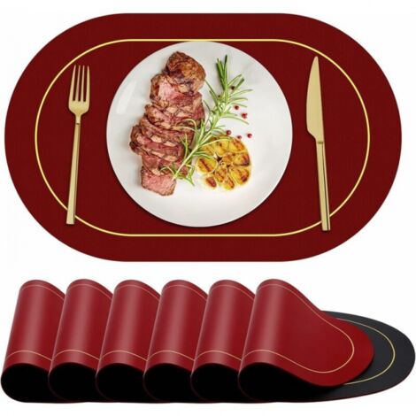 smøla Set di 4 tovagliette in pelle PU, lavabili, effetto pelle, sottobicchieri per piatti, tavolo, tavolo da pranzo (viola/argento