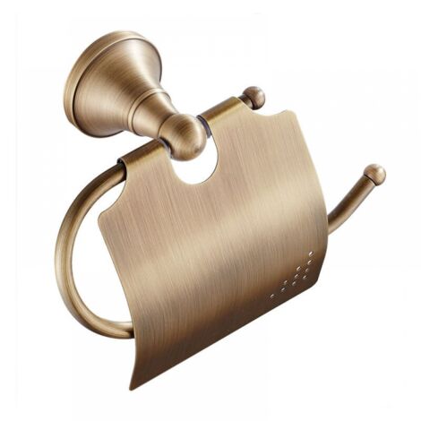 Porta Carta Igienica Da Parete In Ottone Antico Con Ripiano Porta Cellulare - Stile Retrò Per Bagno (Gold)