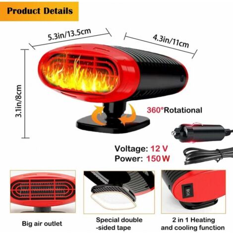 Riscaldatore Per Auto 2 In 1 12V 200w Ventilatore Portatile 360° Aria Calda E Fredda Regolabile Sbrinamento Antiappannamento Riscaldatore Invernale (1 | Leroy Merlin - Foto 6