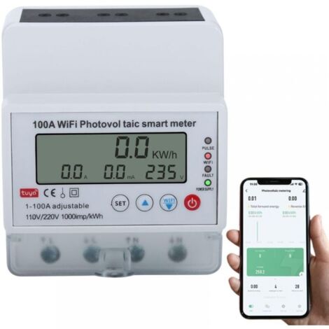 Tuya WiFi Inteligente 4P Medidor de energía eléctrica Montaje en riel DIN Multi-energía | Bodega