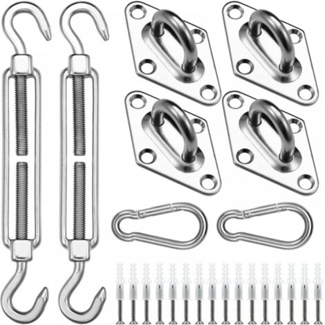 Kit Di Fissaggio Per Vela Da Sole Triangolare In Acciaio Inox: 3 Fissaggi A Muro, 2 Moschettoni E 1 Tensore 85646063