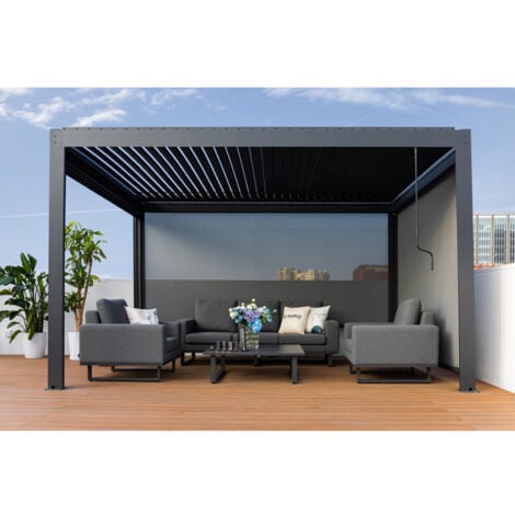 SIMPO LIFESTYLE Skypergs pergola Lite avec lumière LED et feuille d’aluminium individuelle, manivelle interne, volets 3 côtés,4×4M