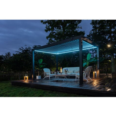 SIMPO LIFESTYLE Skypergs pergola Lite avec lumière LED et barre individuelle en aluminium, manivelle interne, 3×4M