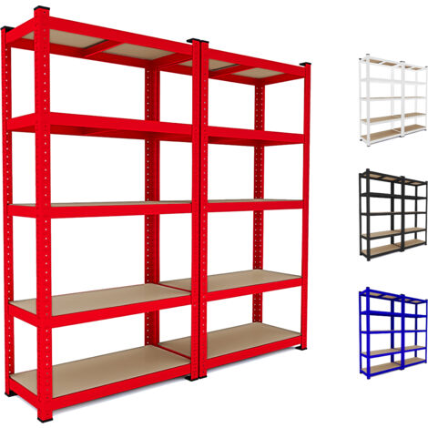 2 Scaffali In Metallo E MDF Scaffale Ad Alta Portata Fino a 875 kg Con 5 Ripiani Regolabili Ideale Per Garage Officina Cantina Capannone Magazzino Design Modulare 180 x 90 x 40 cm (Rosso)