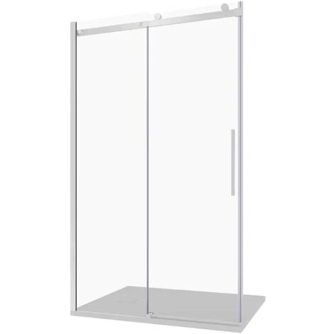 Porte de douche coulissante pour niche 110cm Profils chromés Verre transparent 8mm h195 avec traitement Easy-clean - Mod. réversible Creta (1/5)