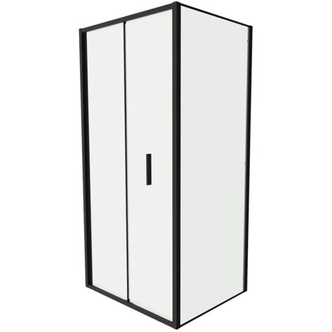 Cabine de douche Slim 80x80cm avec porte pliante et paroi fixe Profils noirs opaques et verre transparent 6mm h190 Mod. Portofino (1/5)