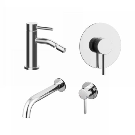 Mélangeur avec lavabo encastré, bidet sans vidange et douche encastrée en laiton chromé Mod. Bette (1/4)