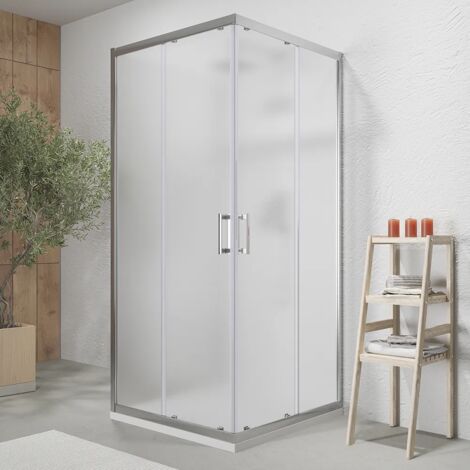 Cabine de douche 3 côtés 70x120x70 cm avec double porte coulissante et paroi fixe Profilés en aluminium chromé Verre opaque 6 mm h190 - Réversible Mod. Tremiti (1/5)
