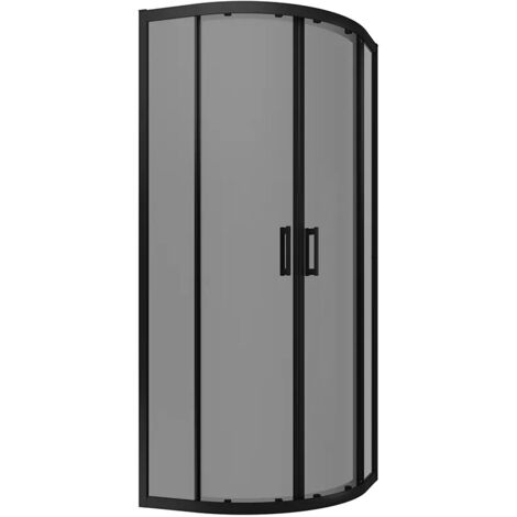 Paroi de douche semi-circulaire 75x75 cm Ouverture coulissante Profils aluminium Verre opaque noir 6mm fumé h190 - Réversible Mod. Java (1/5)