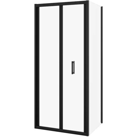 Cabine de douche Angle 70x80 cm Ouverture Livre avec Paroi Fixe Profilés Aluminium Noir Verre Transparent 6mm h190 - Réversible Mod. Capri (1/5)