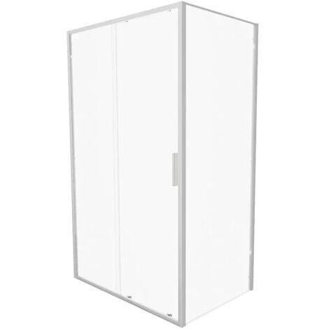 Cabine de douche Slim 80x150cm avec porte coulissante et paroi fixe Profils Ultraslim en aluminium chromé et verre transparent 6mm h190 - Mod. réversible Portofino (1/5)