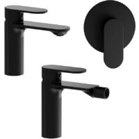 Ensemble mitigeur avec lavabo bidet sans vidange et douchette encastrée en laiton noir mat Mod. Kerry