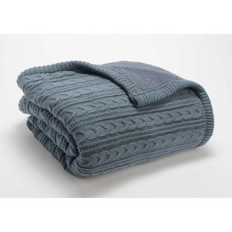 Plaid Tricot Mouton En Polyester Bleu L 130cm Xh 170cm