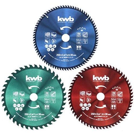 KWB Einhell 49589399 Set 3 Lame Sega Circolare Troncatrice 250x30mm 40T/60T/80T