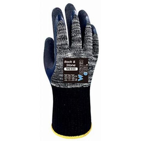 Wonder Grip WG-333 Rock & Stone - Guanto da lavoro con doppio rivestimento in lattice guanti a prova di taglio, freddo e calore per una presa sicura S / 07, Grigio e nero (1/5)