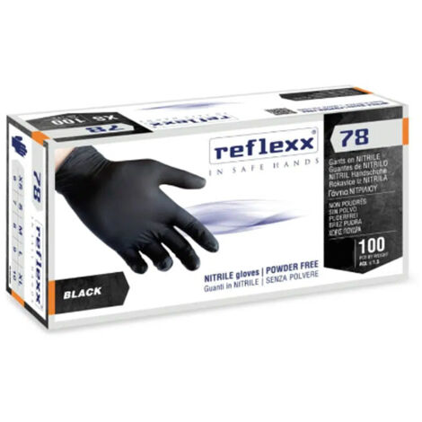 Guanti in nitrile Reflexx R78 Neri Senza Polvere, 100 pz Tg 8