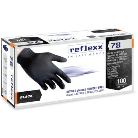 Guanti in nitrile monouso Reflexx R78 neri senza polvere - S - Nero