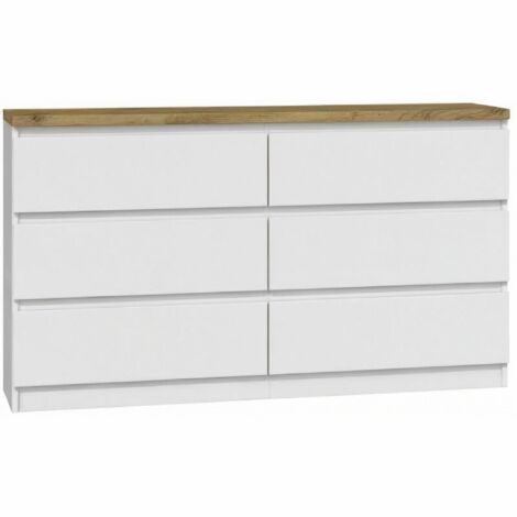Kommode mit 6 Schubladen 120 weiß matt Lancelot-Platte Sideboard Bella