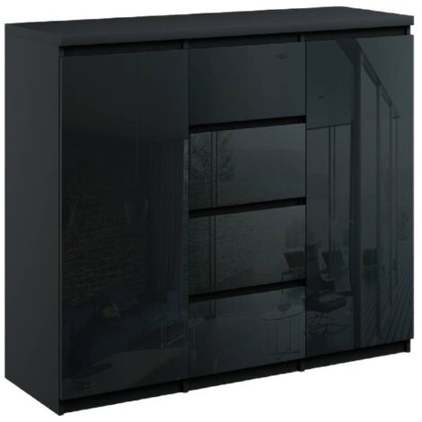 Kommode mit 4 Schubladen 2 Schränke 120cm Klamotenschrank Schwarz Hochglanz (1/5)
