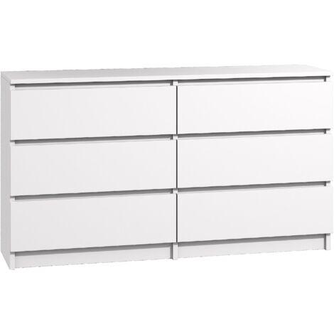 Kommode mit 6 Schubladen 140cm Sideboard Anrichte holz Weiss mat Modern