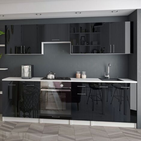 Moderne Küchenzeile LECO 240 cm in schwarz Hochglanz – funktionales Design für jede Küche