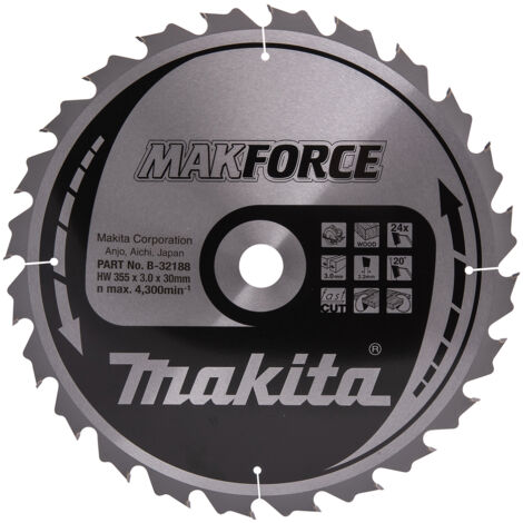 Makita – Lame de scie circulaire 355mm – 24 dents carbure pour bois dur – Alésage 30mm – Débit net et précis pour aggloméré et stratifié