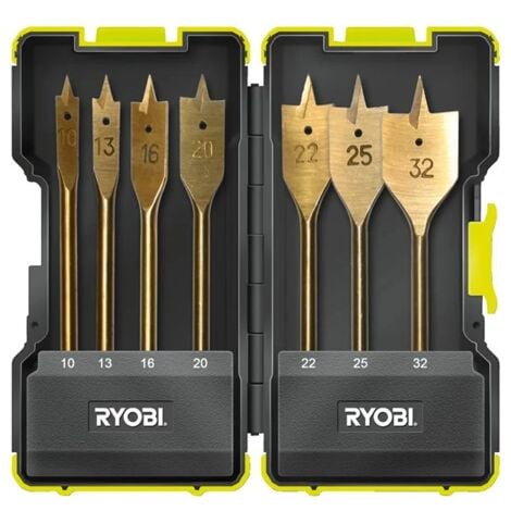 RYOBI Coffret antichocs 7 mèches plates pour perçage bois RAK07SB