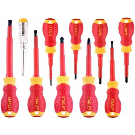 Stanley – Jeu de 9 tournevis à lame isolée VDE STHT600320 – Acier au chrome vanadium – Poignée ergonomique Soft-Grip – Testeur de tension inclus (1/7)