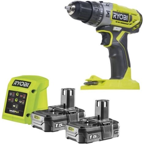 Ryobi – Perceuse-visseuse sans fil 18V avec 2 batteries 1,5Ah – Couple 40Nm – Vitesse réglable 400-1350 tr/min – Compacte pour espaces restreints - R18PD2-215G