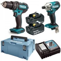 Makita – Pack de 2 outils électroportatifs 18V – Perceuse à percussion DHP482 et visseuse à chocs DTD156 – 2 batteries 3.0Ah – Mallette MAKPAC incluse