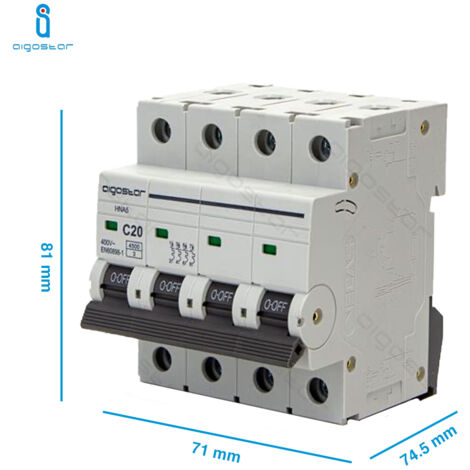 DISJONCTEUR MAGNÉTOTHERMIQUE 20A AMPÈRES 4P POTEAUX COURBE C